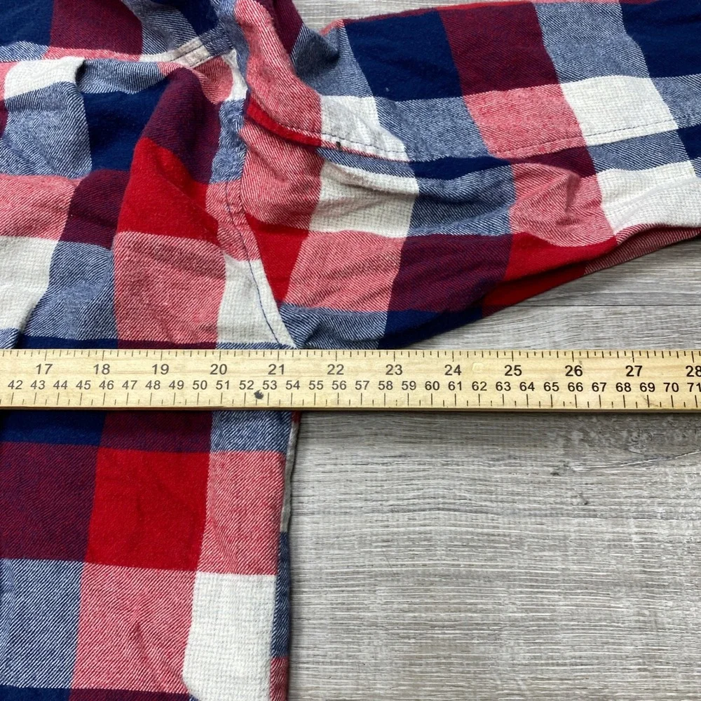 Levi's Zip Up Flannel Shirt Mens L Red Blue Plaid Cotton Long Sleeve Button
